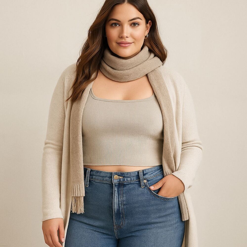 Aritzia Babaton Sculpt Knit Squareneck Cropped Tank 2X Matte Pearl Tan